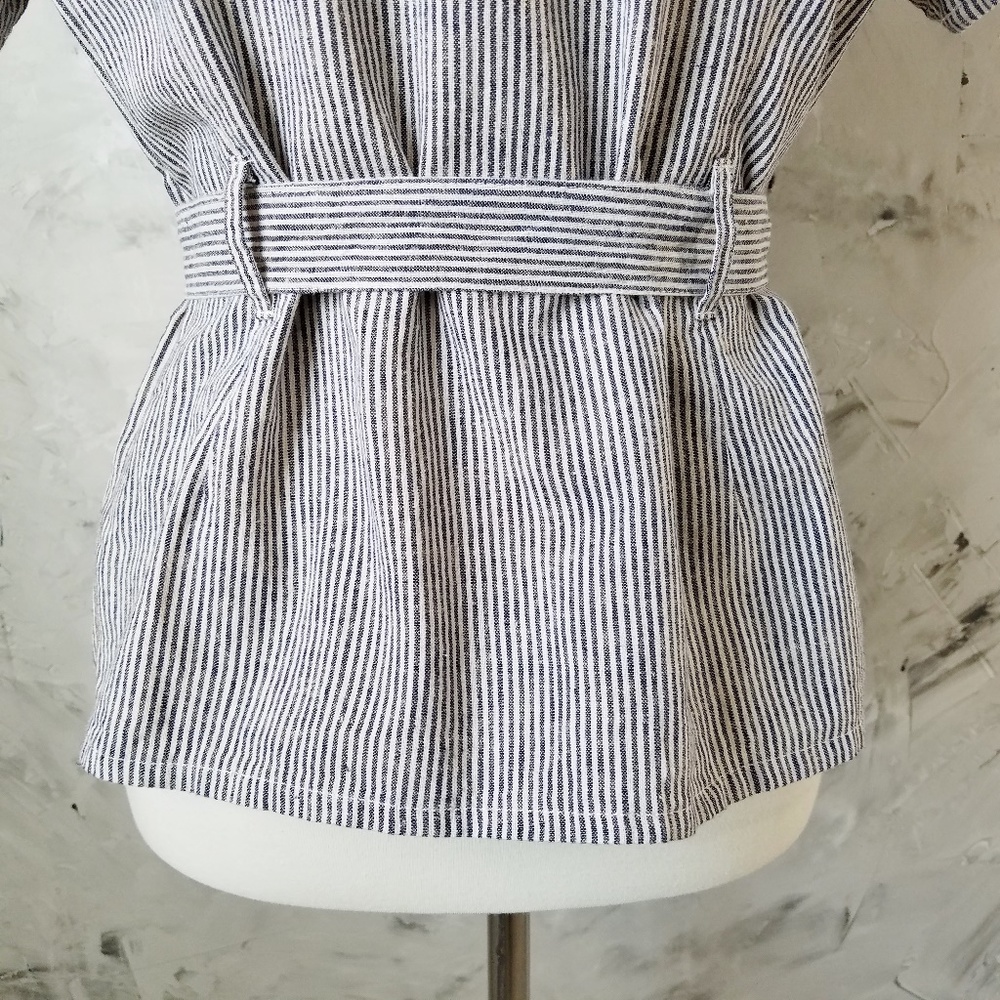 SHERRY TAYLOR Navy & White Stripped Jacket Blouse - Picture 6 of 8